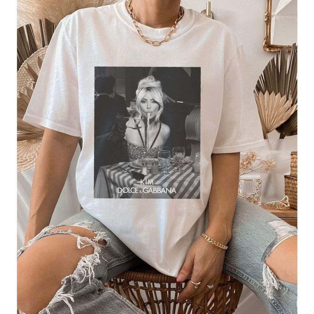 Dolce & Gabbana White Tee with Black Graphic Kim Print